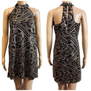 Alya Black & Gold Sequin Gatsby Style Dress